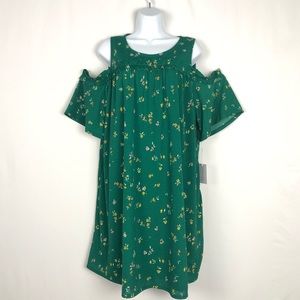 LC Lauren Conrad XL Green Cold Shoulder Dress A